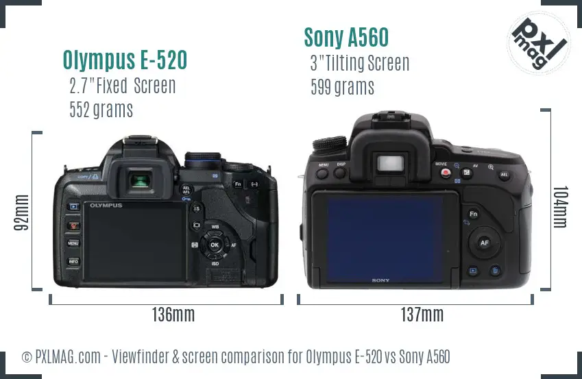Olympus E-520 vs Sony A560 Screen and Viewfinder comparison