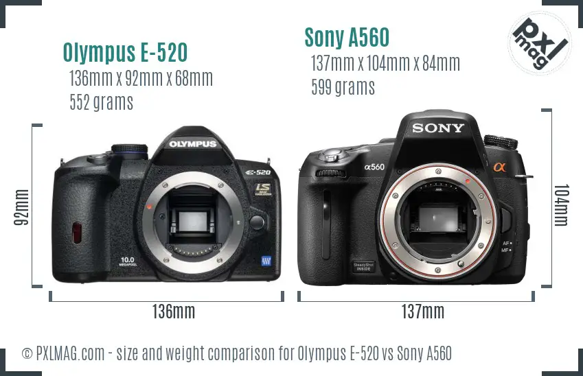Olympus E-520 vs Sony A560 size comparison