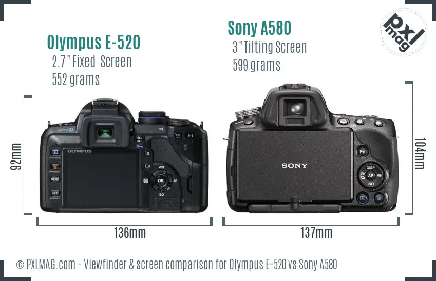 Olympus E-520 vs Sony A580 Screen and Viewfinder comparison