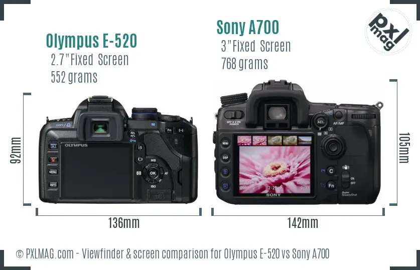 Olympus E-520 vs Sony A700 Screen and Viewfinder comparison