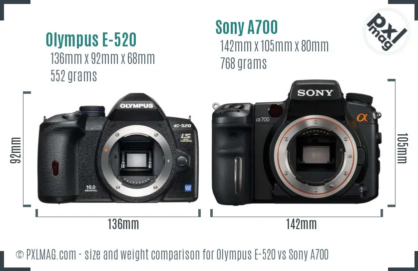 Olympus E-520 vs Sony A700 size comparison
