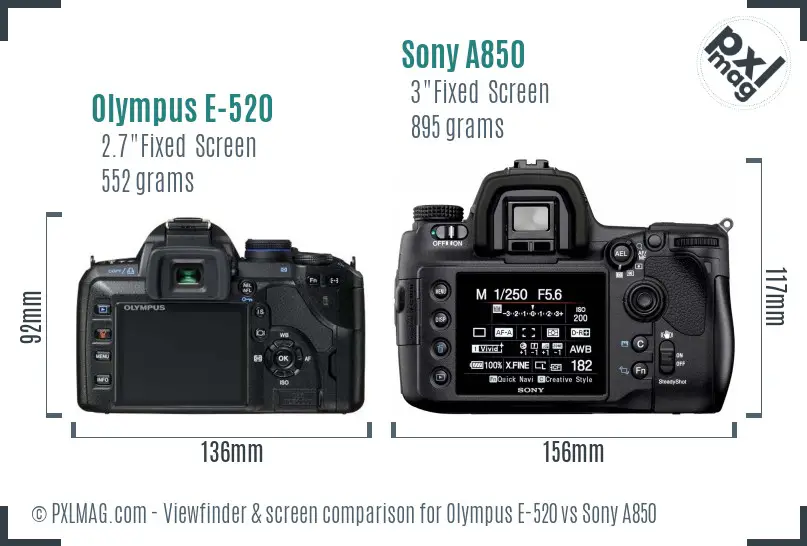 Olympus E-520 vs Sony A850 Screen and Viewfinder comparison