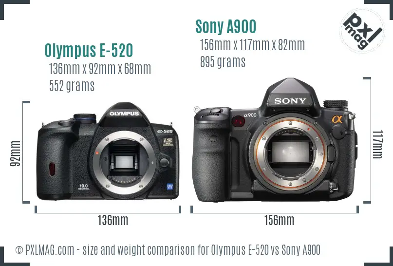 Olympus E-520 vs Sony A900 size comparison