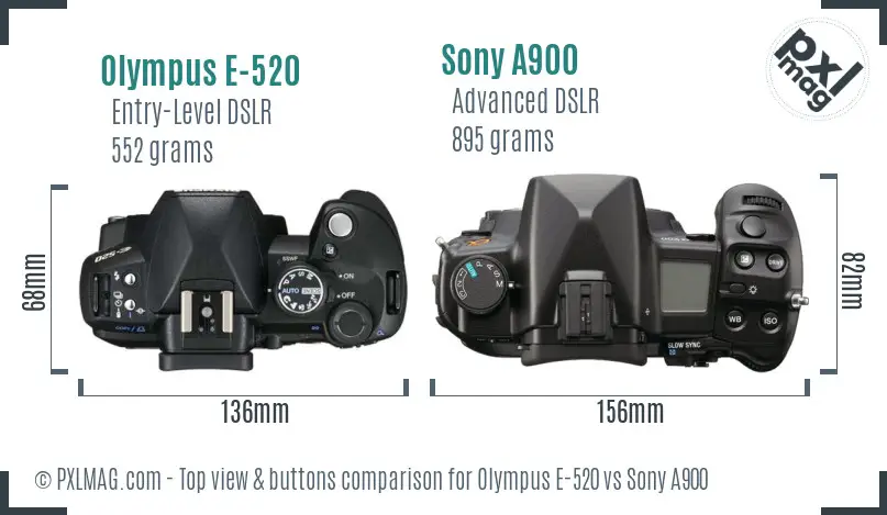 Olympus E-520 vs Sony A900 top view buttons comparison