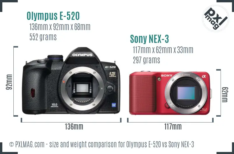 Olympus E-520 vs Sony NEX-3 size comparison