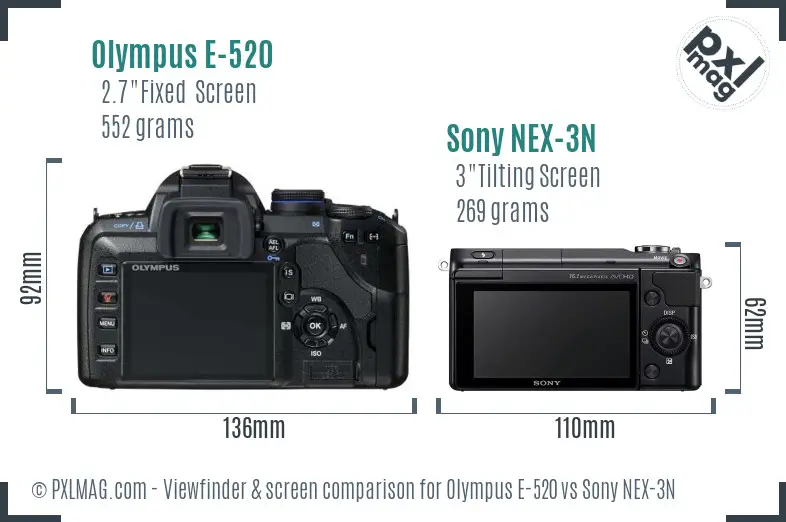 Olympus E-520 vs Sony NEX-3N Screen and Viewfinder comparison