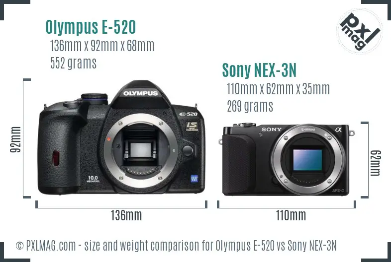 Olympus E-520 vs Sony NEX-3N size comparison