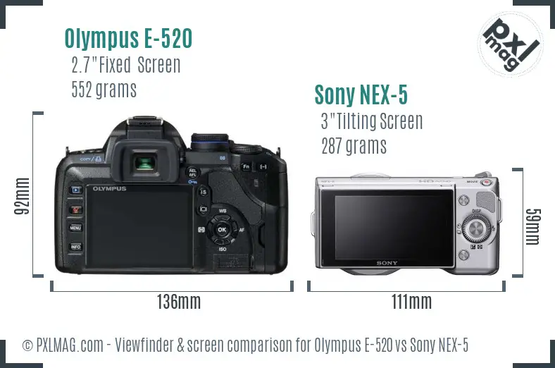 Olympus E-520 vs Sony NEX-5 Screen and Viewfinder comparison