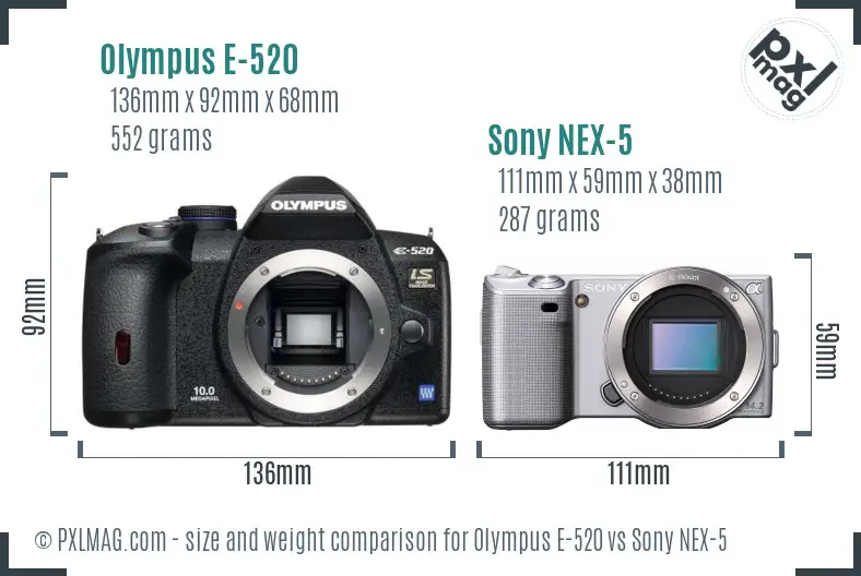 Olympus E-520 vs Sony NEX-5 size comparison
