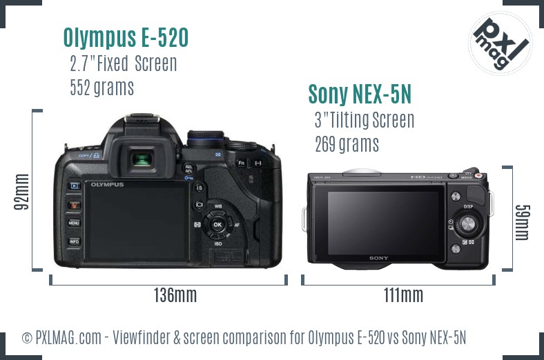 Olympus E-520 vs Sony NEX-5N Screen and Viewfinder comparison