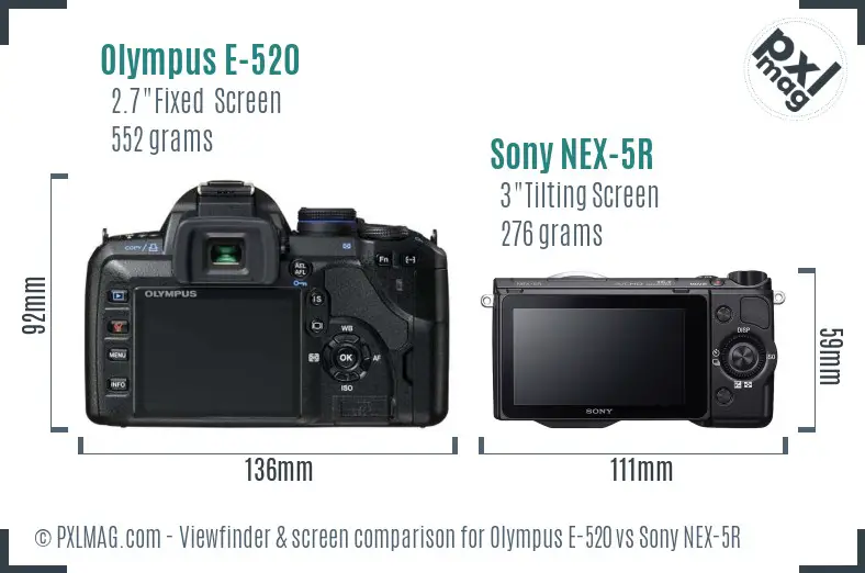 Olympus E-520 vs Sony NEX-5R Screen and Viewfinder comparison