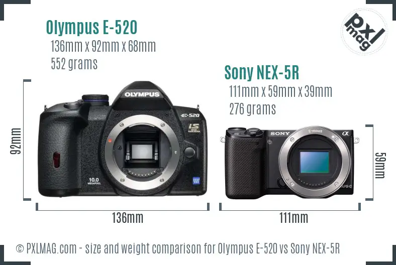 Olympus E-520 vs Sony NEX-5R size comparison