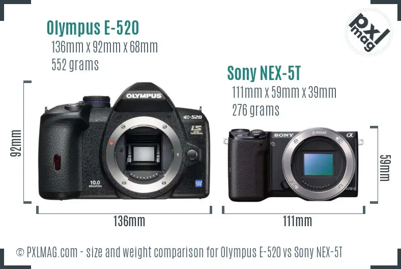 Olympus E-520 vs Sony NEX-5T size comparison