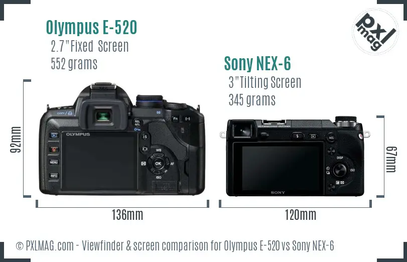 Olympus E-520 vs Sony NEX-6 Screen and Viewfinder comparison