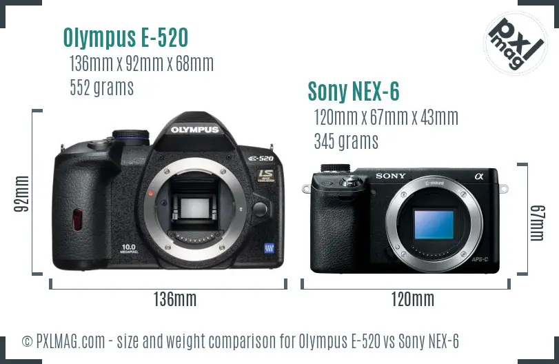 Olympus E-520 vs Sony NEX-6 size comparison