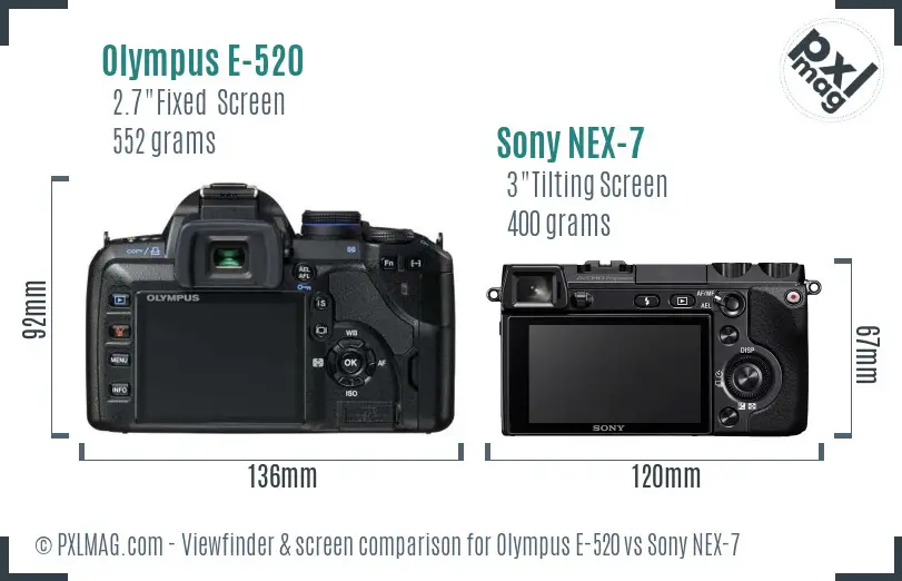 Olympus E-520 vs Sony NEX-7 Screen and Viewfinder comparison