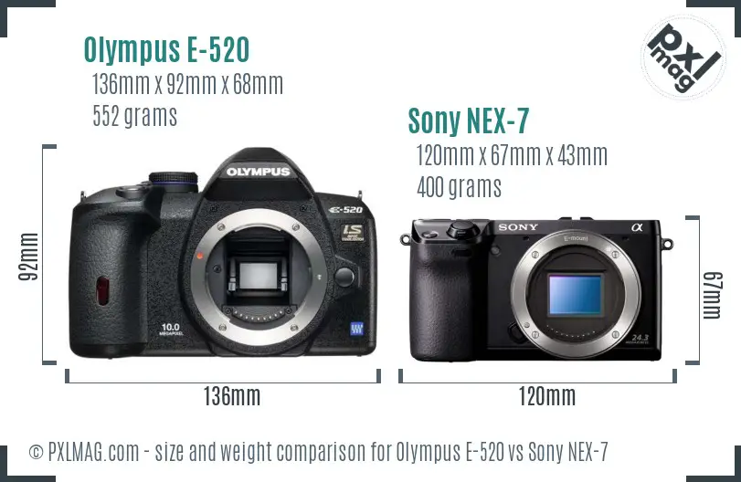 Olympus E-520 vs Sony NEX-7 size comparison
