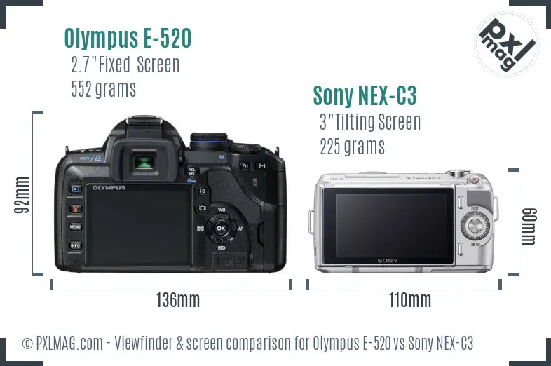 Olympus E-520 vs Sony NEX-C3 Screen and Viewfinder comparison