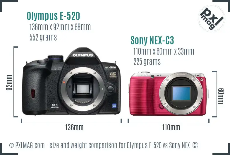 Olympus E-520 vs Sony NEX-C3 size comparison