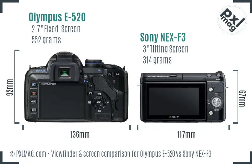 Olympus E-520 vs Sony NEX-F3 Screen and Viewfinder comparison