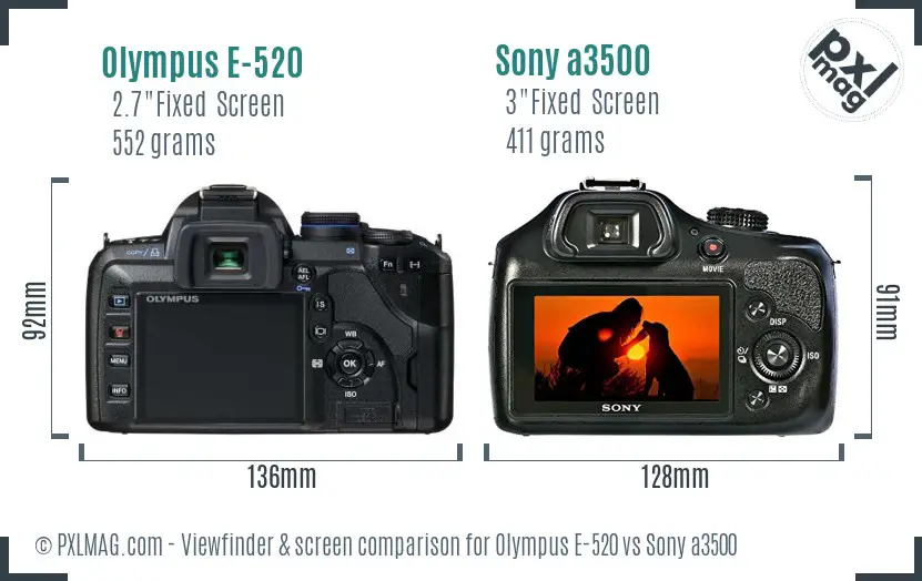 Olympus E-520 vs Sony a3500 Screen and Viewfinder comparison