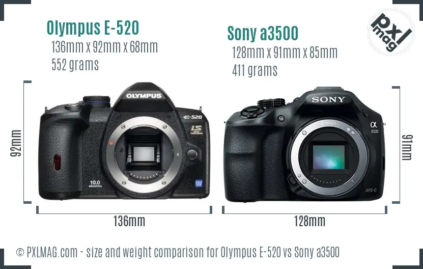 Olympus E-520 vs Sony a3500 size comparison