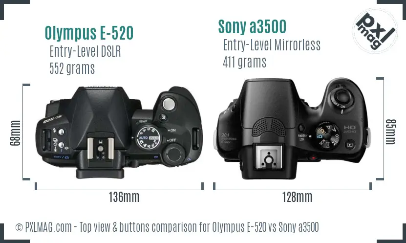 Olympus E-520 vs Sony a3500 top view buttons comparison