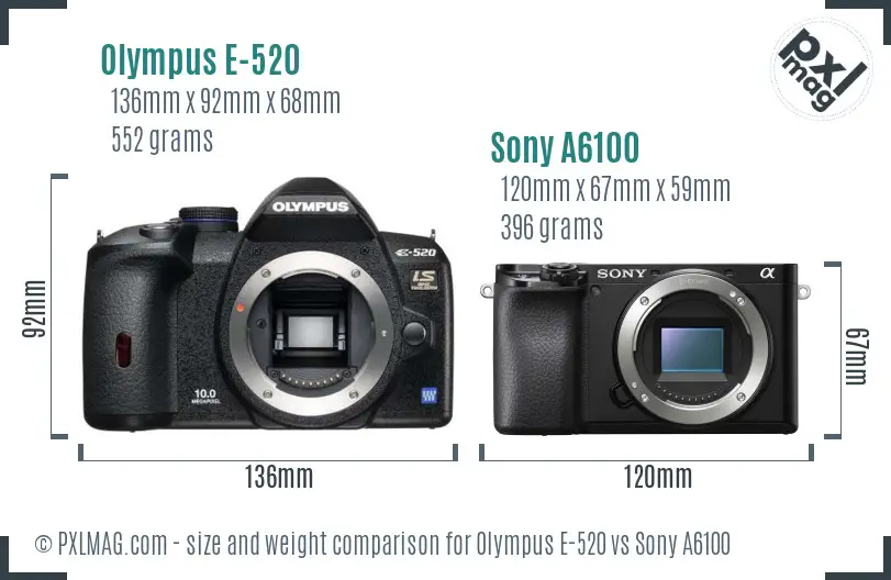 Olympus E-520 vs Sony A6100 size comparison