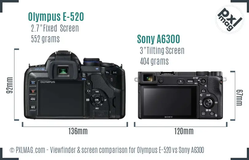 Olympus E-520 vs Sony A6300 Screen and Viewfinder comparison