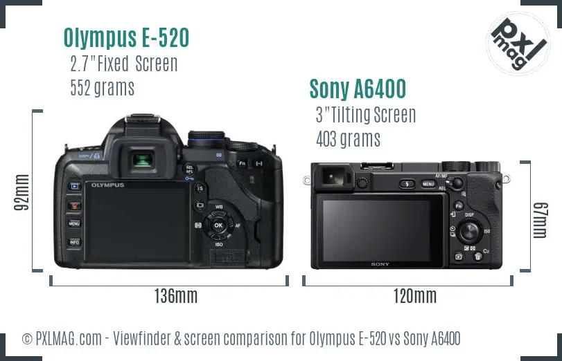 Olympus E-520 vs Sony A6400 Screen and Viewfinder comparison
