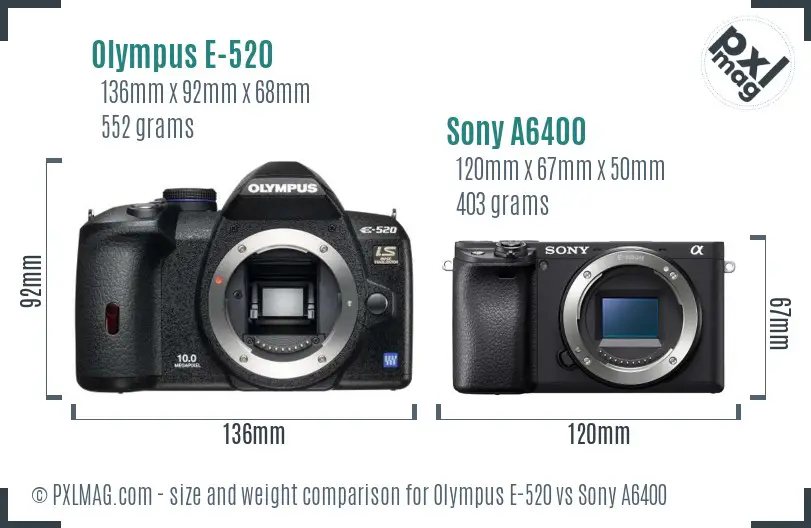 Olympus E-520 vs Sony A6400 size comparison