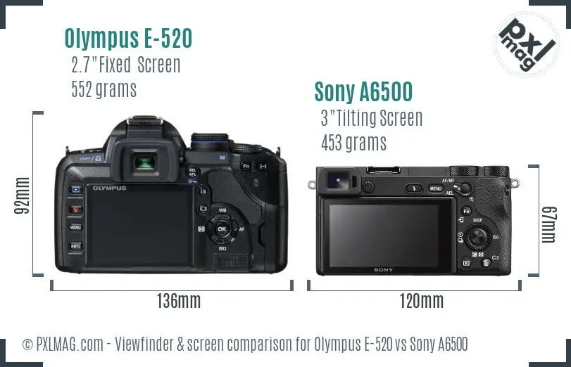 Olympus E-520 vs Sony A6500 Screen and Viewfinder comparison