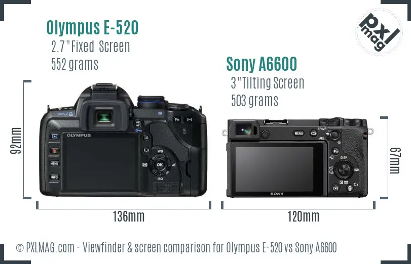 Olympus E-520 vs Sony A6600 Screen and Viewfinder comparison