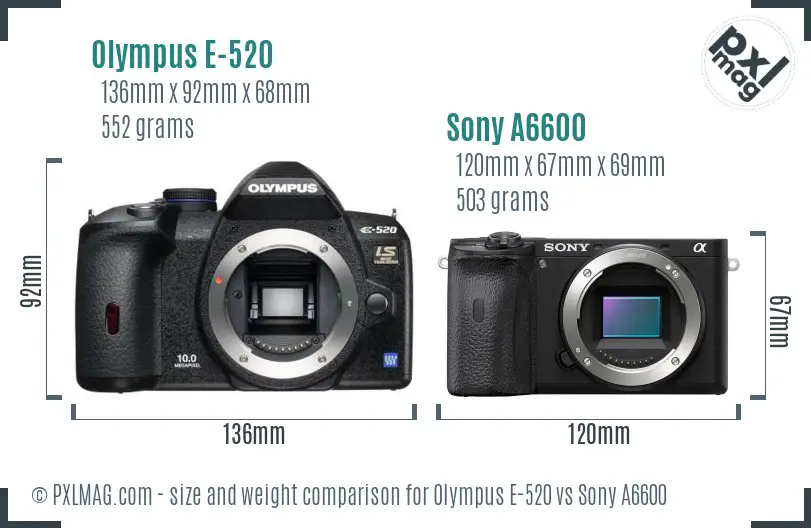 Olympus E-520 vs Sony A6600 size comparison