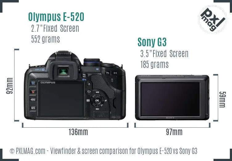 Olympus E-520 vs Sony G3 Screen and Viewfinder comparison