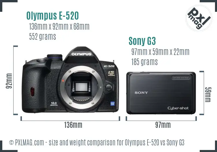 Olympus E-520 vs Sony G3 size comparison