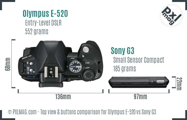 Olympus E-520 vs Sony G3 top view buttons comparison