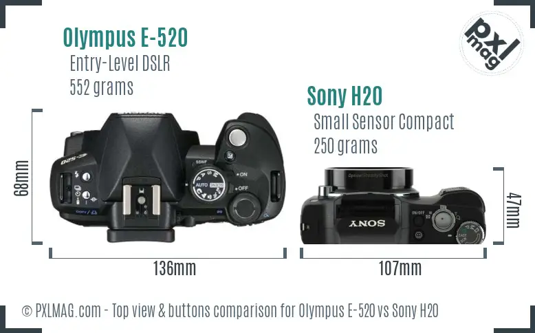 Olympus E-520 vs Sony H20 top view buttons comparison