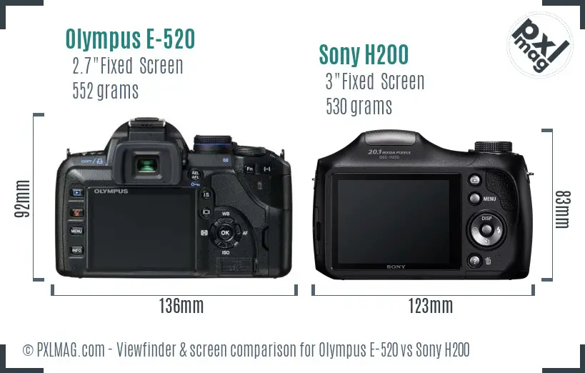 Olympus E-520 vs Sony H200 Screen and Viewfinder comparison