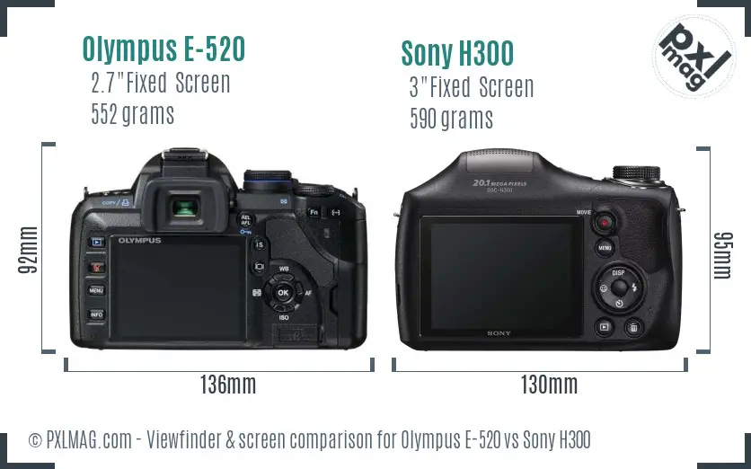 Olympus E-520 vs Sony H300 Screen and Viewfinder comparison