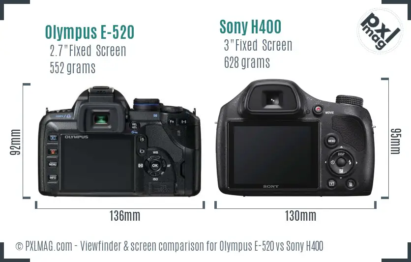 Olympus E-520 vs Sony H400 Screen and Viewfinder comparison