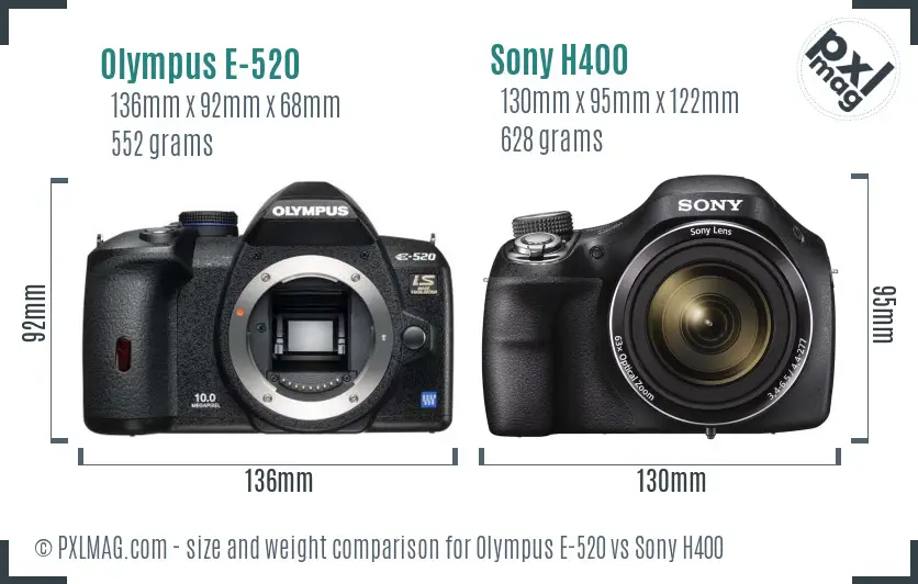 Olympus E-520 vs Sony H400 size comparison