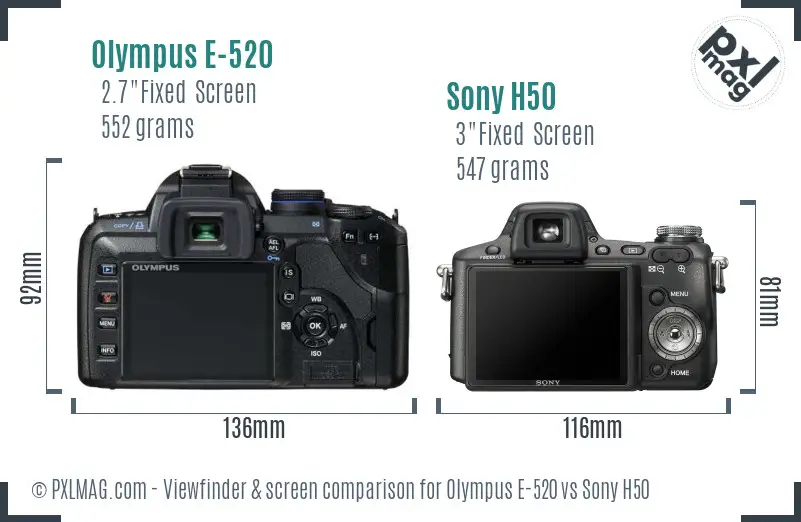 Olympus E-520 vs Sony H50 Screen and Viewfinder comparison