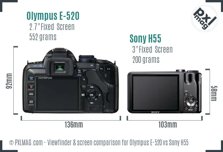 Olympus E-520 vs Sony H55 Screen and Viewfinder comparison
