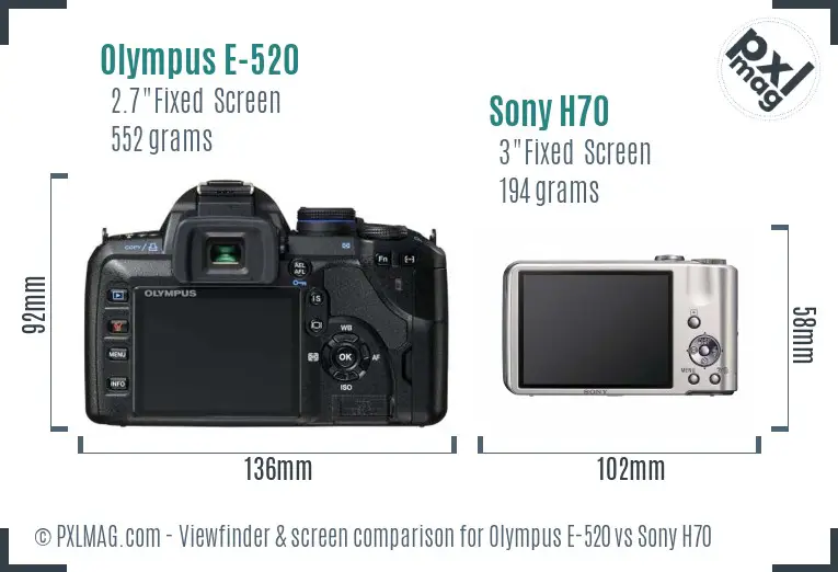 Olympus E-520 vs Sony H70 Screen and Viewfinder comparison