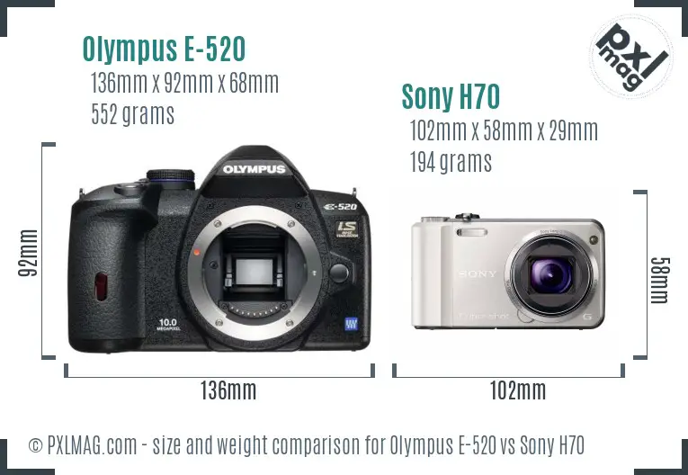 Olympus E-520 vs Sony H70 size comparison