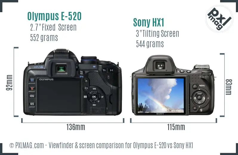 Olympus E-520 vs Sony HX1 Screen and Viewfinder comparison