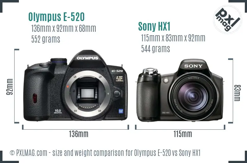 Olympus E-520 vs Sony HX1 size comparison