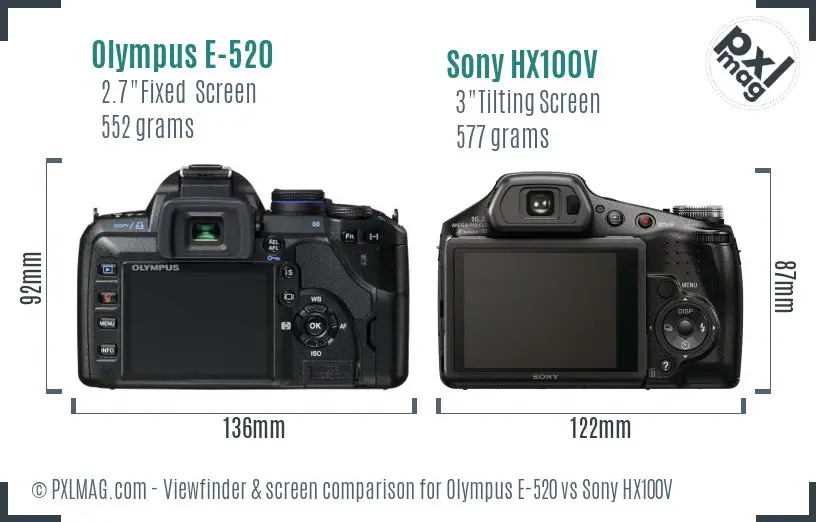 Olympus E-520 vs Sony HX100V Screen and Viewfinder comparison
