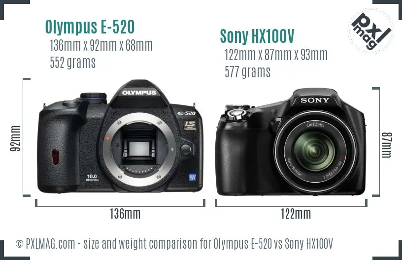 Olympus E-520 vs Sony HX100V size comparison
